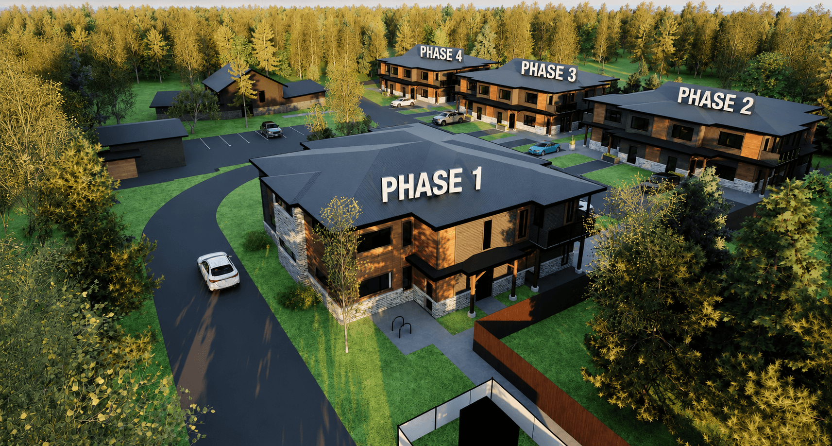 Riverside on John site plan showing Phase 1 through Phase 4